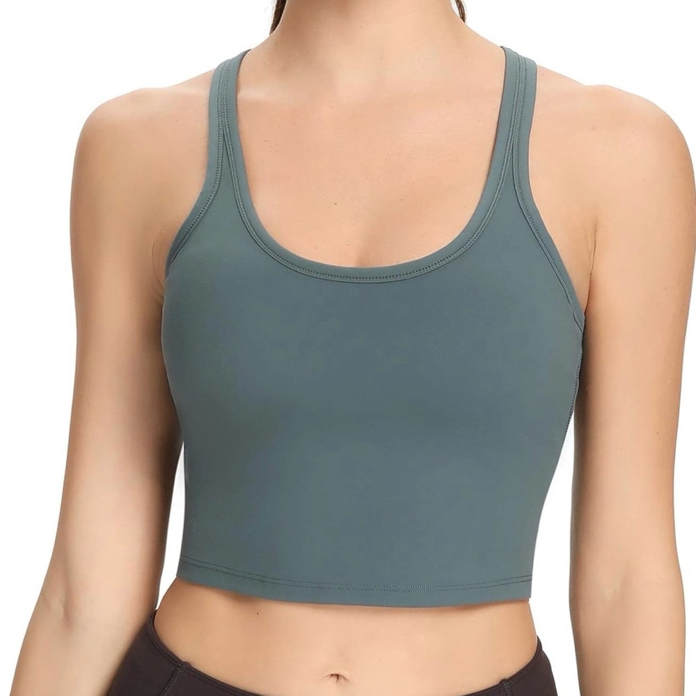 Women's Scoop Neck Cropped Tank - Slate Green